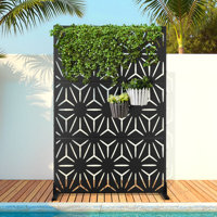 Metal Privacy Screen with Stand, Weather Resistant Outdoor Privacy Screen, Freestanding Outdoor Privacy Fence for Patio, Balcony or Deck – Star by FLIZE
