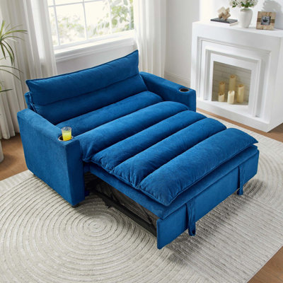 Convertible Sofa Bed, 3-In-1 Multi-Functional Velvet Sleeper Couch Pull-Out Bed, Loveseat Chaise Lounge With Adjustable Backrest , Living Room, Small