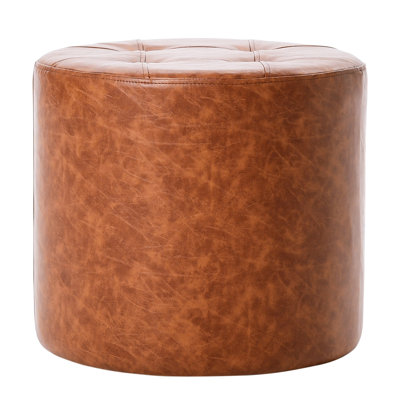 Distressed Tufted Round Ottoman