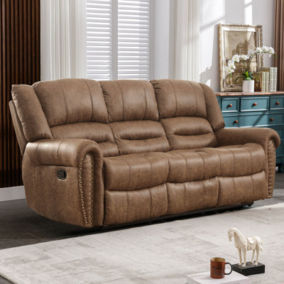 Margena 83.5" Wide Classic and Oversized Top Faux Leather Manual Reclining Sofa with Nailhead Trim