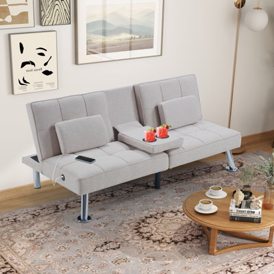 Jamilah 65.4"Wide Modern Soft Upholstered Recilning Convertible Sofa with Console