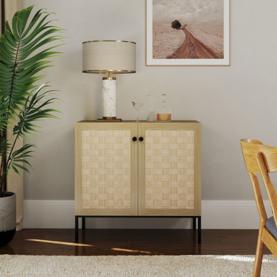 Cirilla Woven Charm Double Door Sideboard - Original Wood Veneer With Natural Weave Pattern by Bayou Breeze