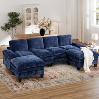 Elanora 122"W Spacious Sectional Sofa With Dual-Layer Cushions & Ottomans by Latitude Run