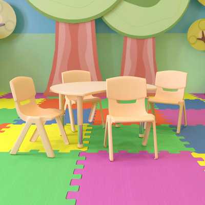 Goddard 25.125"W x 35.5"L Crescent Plastic Adjustable Kids Table Set - 4 Chairs by Flash Furniture