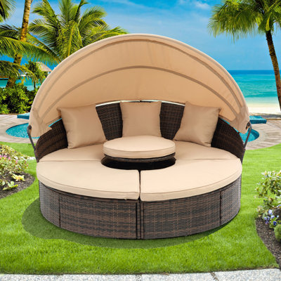 Alleshia 64.1" Wide Outdoor Wicker Round Patio Daybed with Cushions by Ebern Designs