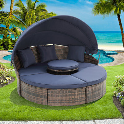 Alleshia 64.1" Wide Outdoor Wicker Round Patio Daybed with Cushions by Ebern Designs