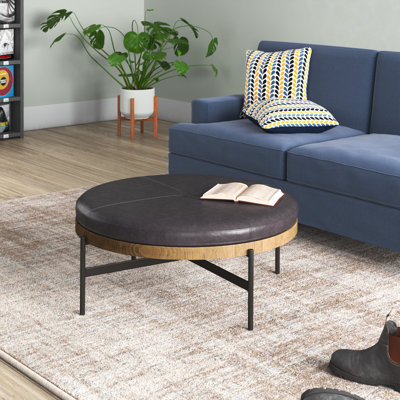 Brehmer 39" Genuine Leather Tufted Round Cocktail Ottoman by Joss & Main