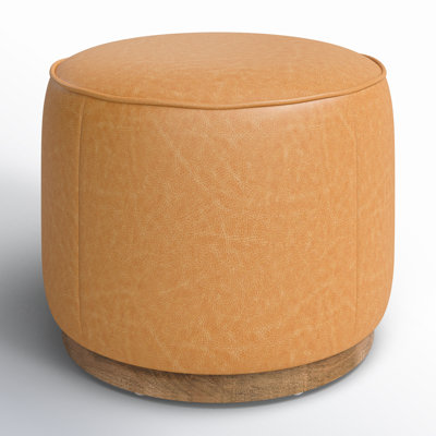 Callium 22" Wide Genuine Leather Round Pouf Ottoman by Wade Logan