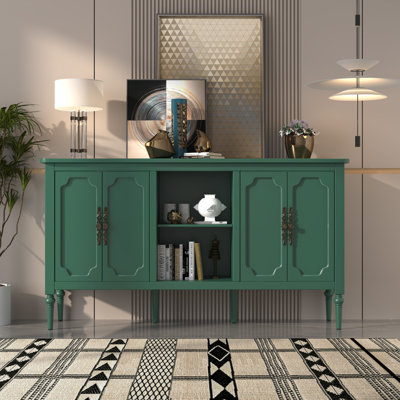 Gurbachan 59-in Vintage four-door cabinet with open shelves by Charlton Home