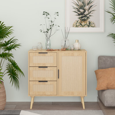 Carlese Rattan Storage Cabinet With Drawers & Adjustable Shelf, Entryway Cabinet For Living Room by Bay Isle Home