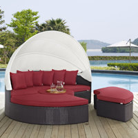 Modway Quest Circular Outdoor Wicker Rattan Patio Daybed with Canopy