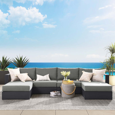 Modway Tahoe 132" Wide Outdoor U-Shaped Patio Sectional with Cushions by Modway