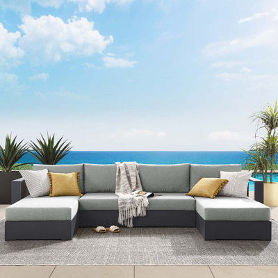 Modway Tahoe 132" Wide Outdoor U-Shaped Patio Sectional with Cushions by Modway