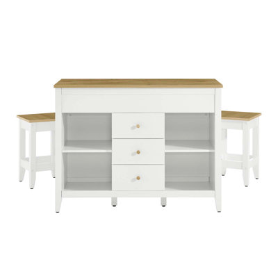 Farmstead 3-Piece Kitchen Island And Stool Set In Oak White by Modway