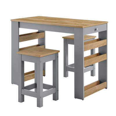 Galley 3-Piece Kitchen Island And Stool Set In Oak Gray by Modway