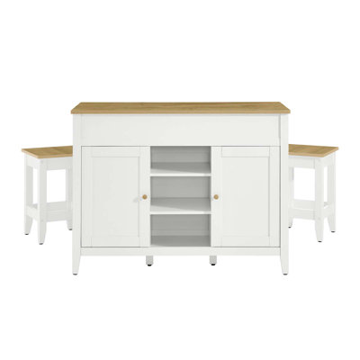Garland 3-Piece Kitchen Island And Stool Set In Oak White by Modway
