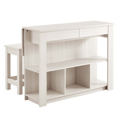 Meadowbrook 3-Piece Kitchen Island And Stool Set In White Maple by Modway
