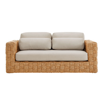 Thames Outdoor Patio Wicker Outdoor Patio Rattan Loveseat In Natural Light Gray