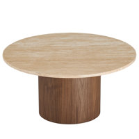 Kioni Round Travertine Coffee Table In Walnut by Modway