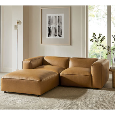 Auren 3-Piece Upholstered Vegan Leather Modular Loveseat With Ottoman by Modway