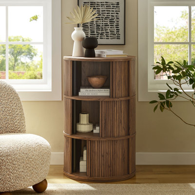 Clement Round Pedestal Stand Storage Table With Sliding Tambour Doors by Modway