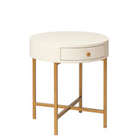 Lyon 24" Round Side Table In Antique White by ellahome