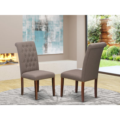 Bremond Parson Kitchen Chairs - Button Tufted Nailhead Trim Brown Linen Linen Fabric Padded Dining Chairs, Set of 2, Mahogany by East West Furniture