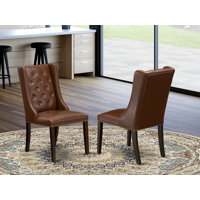 East West Furniture FOP2T44 Mid Century Dining Chairs - White Pu Leather Dining Chair And Button Tufted Back With Linen White Rubber Wood Legs - Nail by East West Furniture