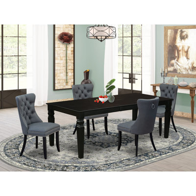 5 Pc Dining Set - Rectangle Table with Butterfly Leaf and 4 Chairs, Black by Alcott Hill