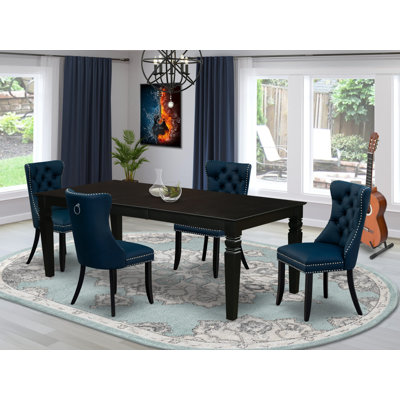 5 Pc Dining Set - Rectangle Table with Butterfly Leaf and 4 Chairs, Black by Alcott Hill