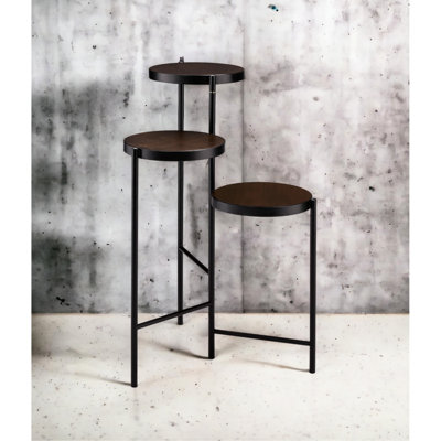 Foldable Plant Shelf With 3 Open Compartments In Black And Straight Leg Metal Flower Stand Finish by SnugglySolace