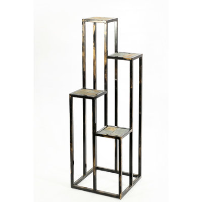 4 Tier Plant Stand: Gray Stone, Black / Gold Metal - Stone Slab Stand Metal, Chip by SnugglySolace