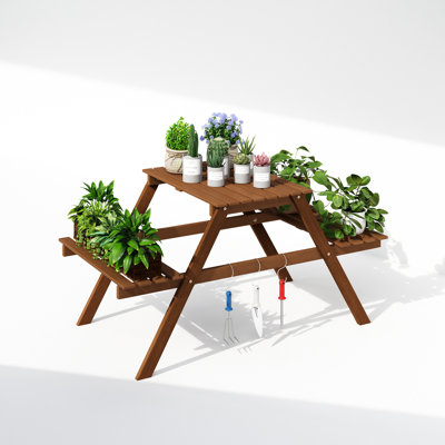 Shanda Outdoor Hardwood 3-Tier Freestanding Plant Stand, Plant Shelf Organizer, Natural by Ebern Designs