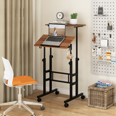 Giantex Mobile Standing Desk, Height Adjustable Sit To Stand Desk, Portable Laptop Desk, 2-Tier Computer Workstation For Home Office by Giantex