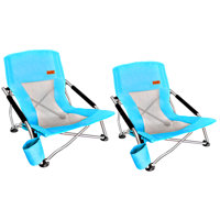 Low Beach Camping Chair, Ultralight Folding w/ Cup Holder & Bag, Compact & Durable (Blue, Set of 2) by MUKE