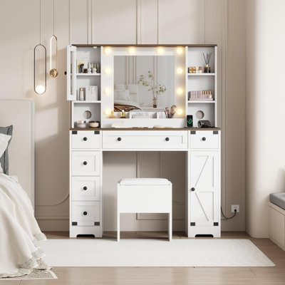 Makeup Vanity Desk, Vanity Table With Mirror And Lights, Dressing Table by Gracie Oaks