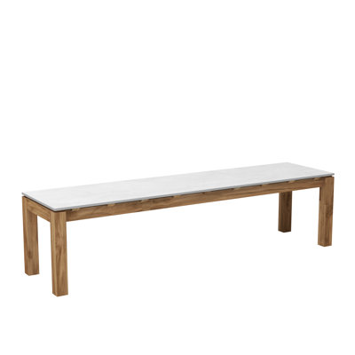 Alburgh 70" Ceramic Top Teak Bench - Taupe by George Oliver