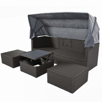 Outdoor Patio Rectangle Daybed With Retractable Canopy