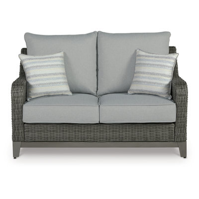 Erdita 55.5" Wide Outdoor Wicker Loveseat with Cushions by Lark Manor