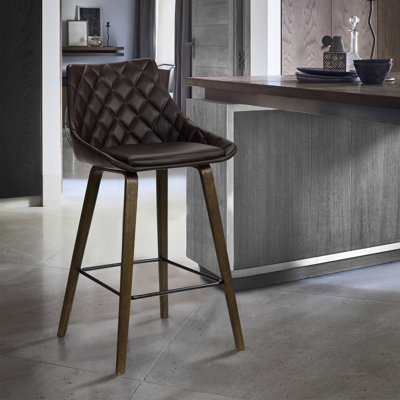 Culloden 26" Counter Height Armless Bar Stool in Brown Faux Leather and Walnut Glazed Finish