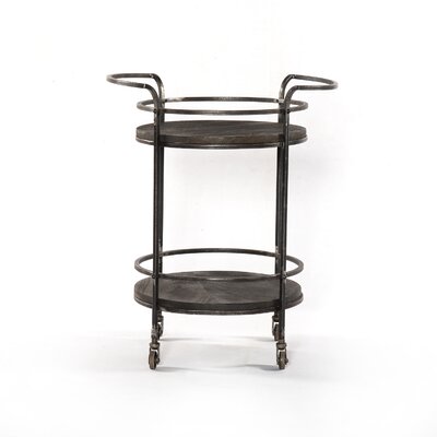 Dussault Bar Cart in Transitional Gray Finish on Solid Wood with Iron Frame by George Oliver