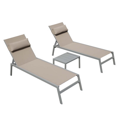 Patio Chaise Lounge Set Of 3, Aluminum Pool Chairs With Side Table, Adjustable Recliner For All-Weather Outdoor Comfort by Marissa furniture
