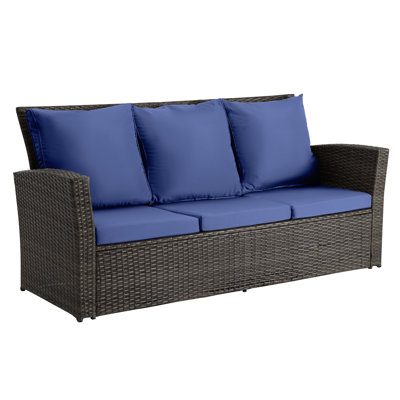 Netherside Outdoor Wicker Patio Sofa Sofa with Cushions by Ebern Designs