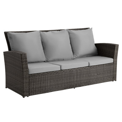 Garrigus Outdoor Wicker Patio Sofa Sofa with Cushions by Wildon Home