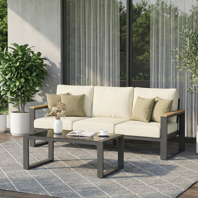 75" Outdoor Aluminum Sofa And Table With Cushion by Green4ever