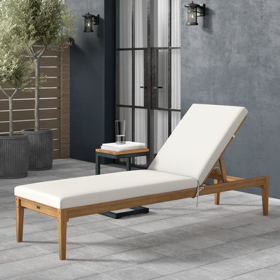 Centerview 74.4" Long Reclining Acacia Single Chaise with Cushions by Latitude Run