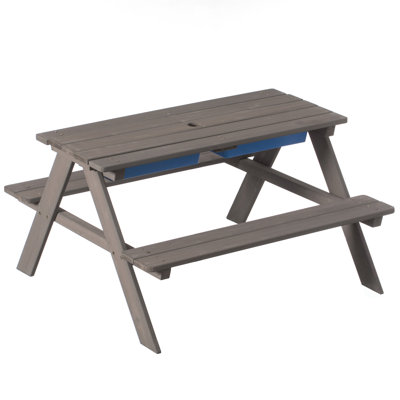Kids Picnic Play Table, Sandbox Table with Umbrella Hole and 2 Play Boxes with Removable Top, Gray by Gardenised