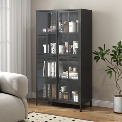 Double Glass Door Accent Cabinet - Adjustable Shelves, Legs, Cold Rolled Steel, by Ebern Designs