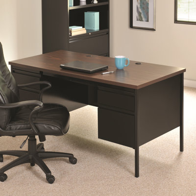 Double Pedestal Office Desk with Center Drawer for Home, Office, or School by CommClad