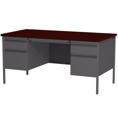 Double Pedestal Office Desk with Center Drawer for Home, Office, or School by CommClad